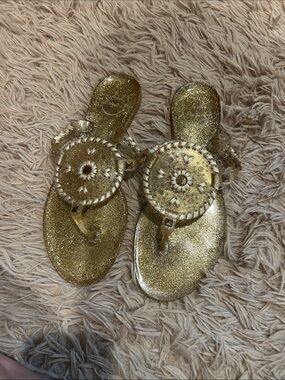 Jack Rogers Gold Glitter Circle Medallion Thong Sandals